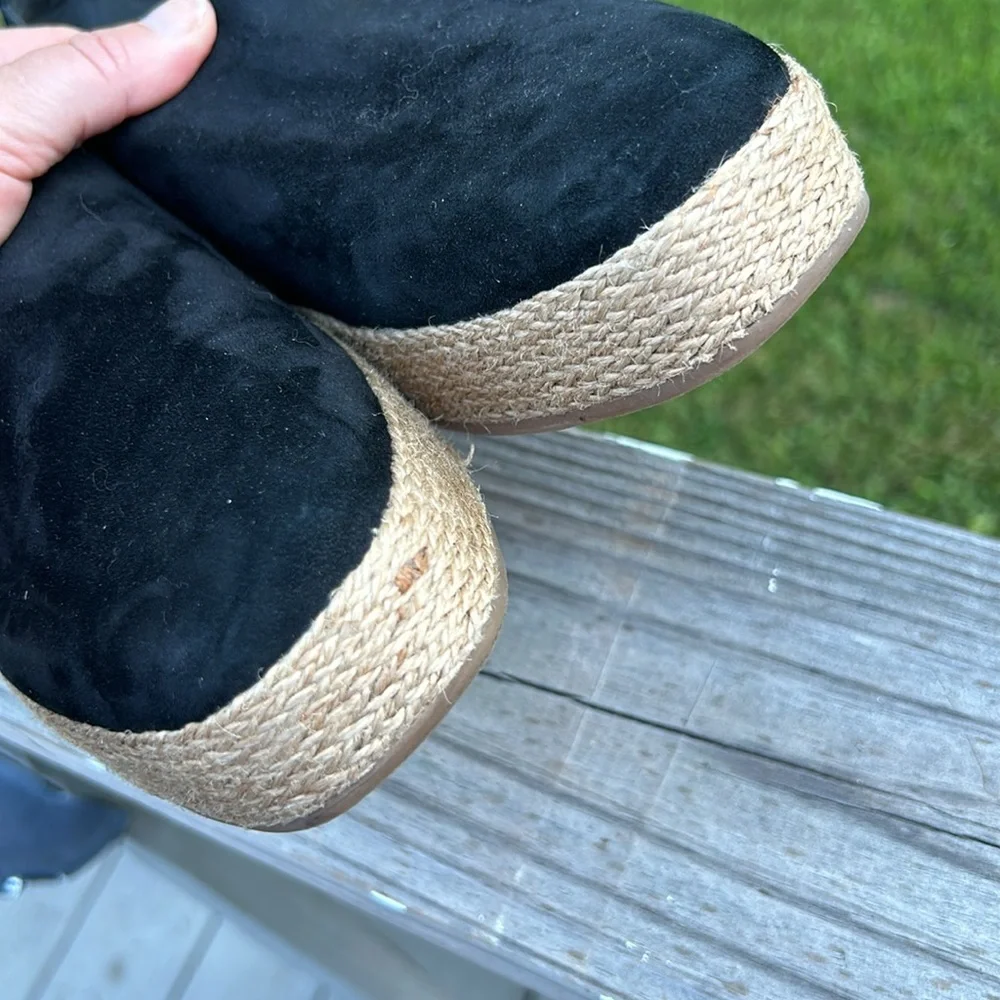 VINCE Saxon Espadrille Platform Sneaker Black Suede Platform 9.5